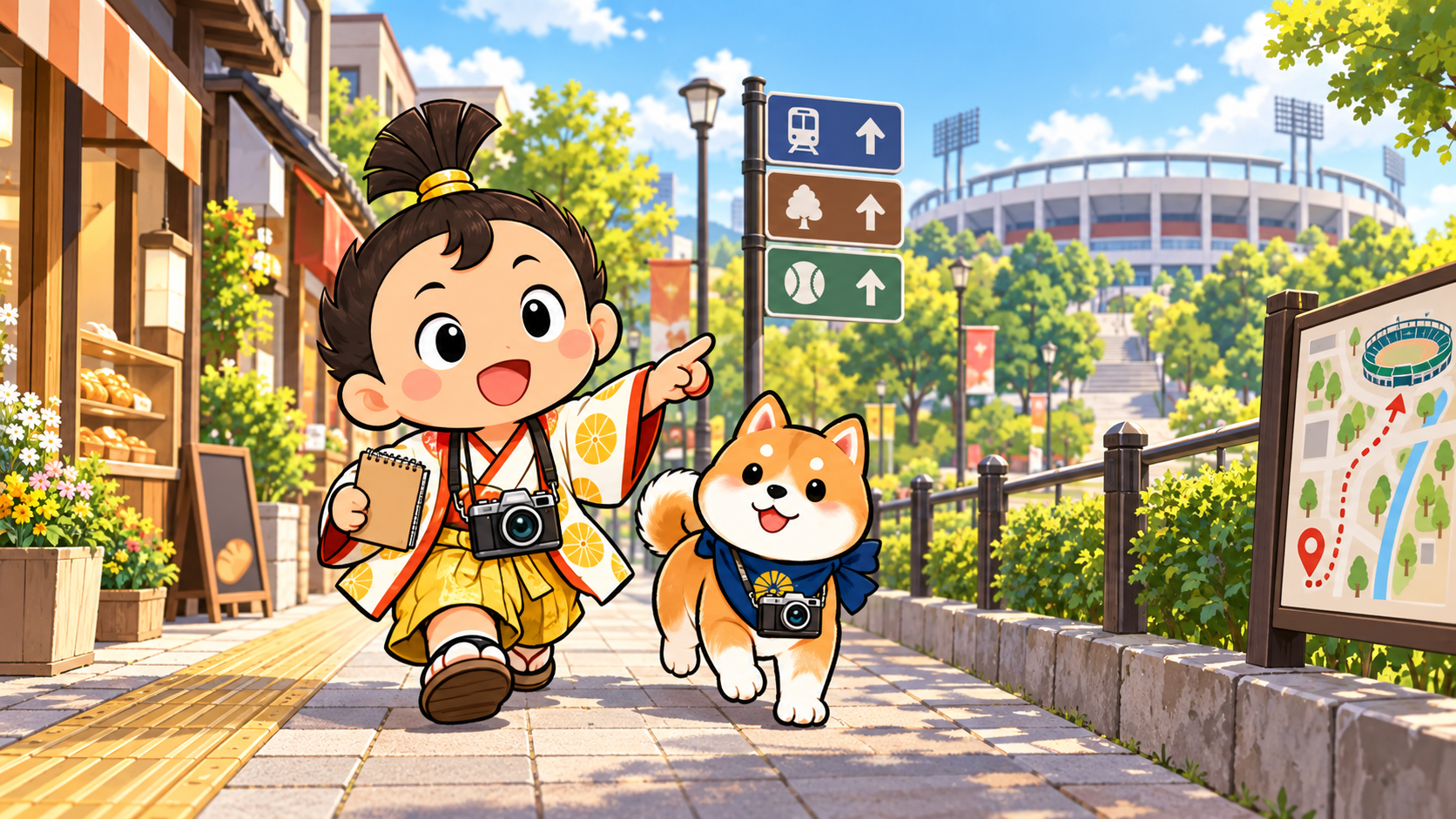 大物駅から球場へ現地調査に向かう、なんで丸とあまるのイラスト